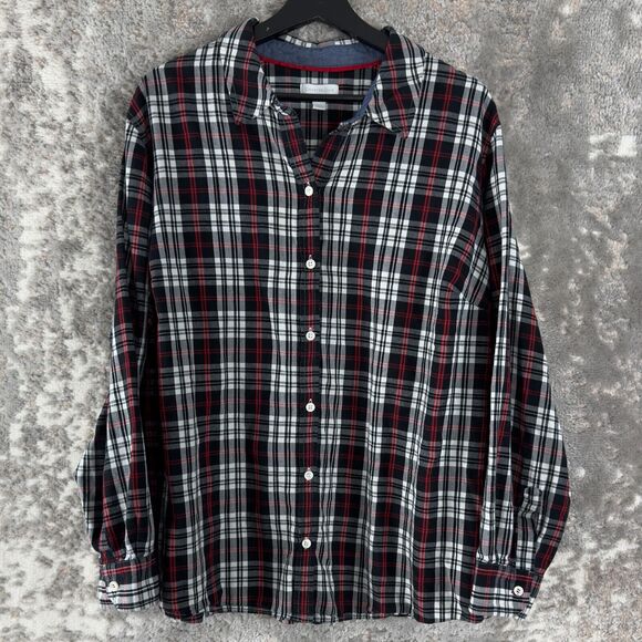 Charter Club Womens Plus Size 3X Plaid Button Shirt Black Red Long Sleeve Casual - Picture 1 of 7